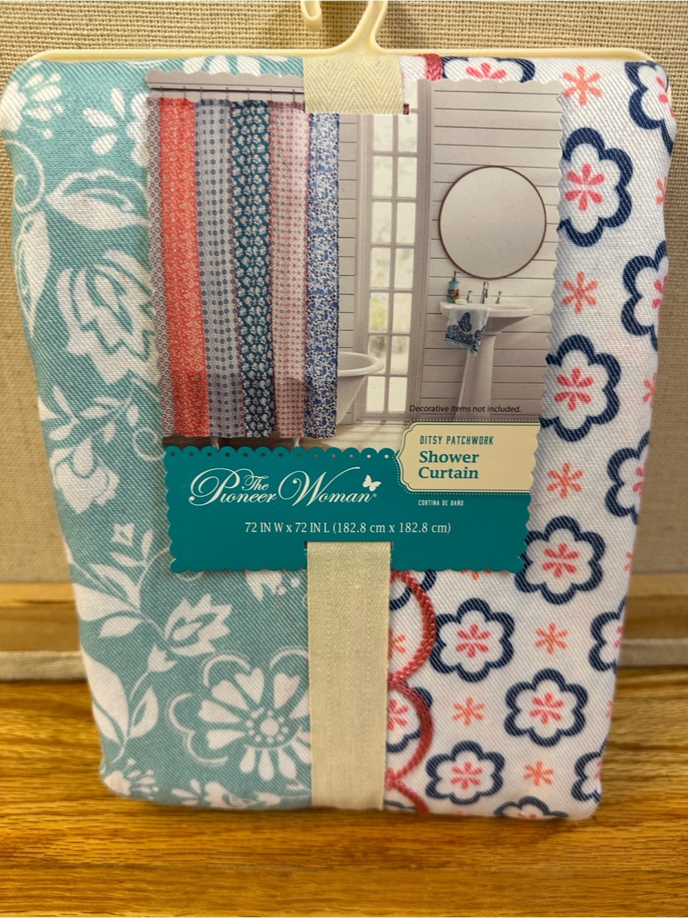 The Pioneer Woman Aqua, Navy & Coral Ditsy Patchwork Shower Curtain